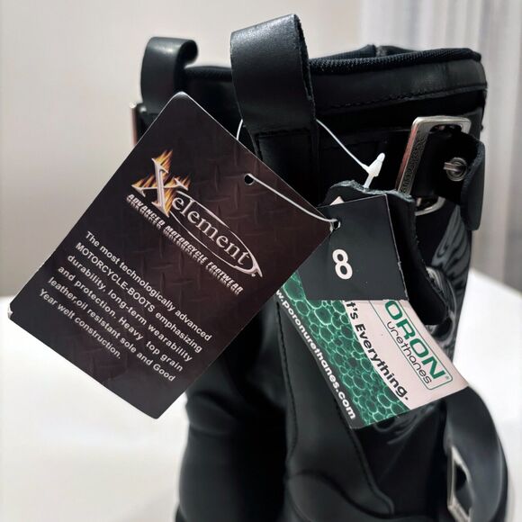 Xelement Women's Black Tribal Skull Leather Motorcycle Riding Boots Size 8 - Picture 3 of 14